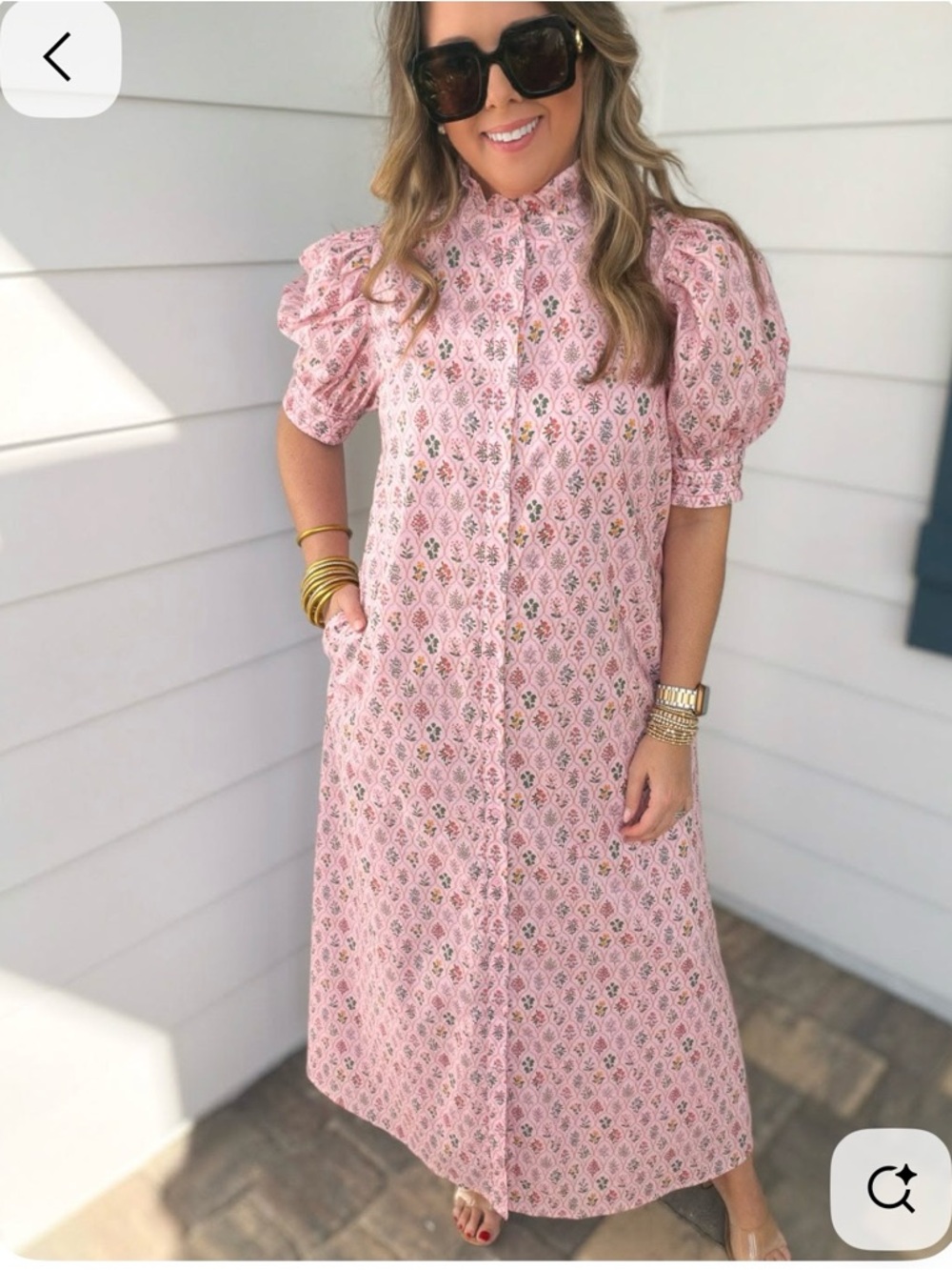 Pink Floral Button-Front Maxi Dress